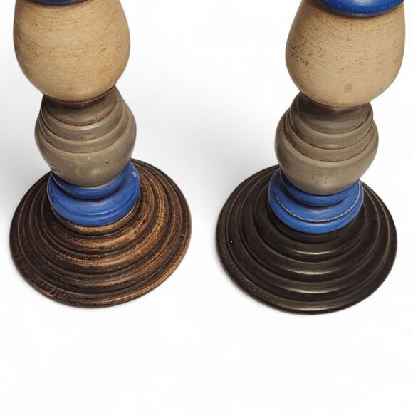 Set of Wooden Candlesticks – 12" Tall Pillar Candle Holders – Americana, Coastal - Picture 5 of 5